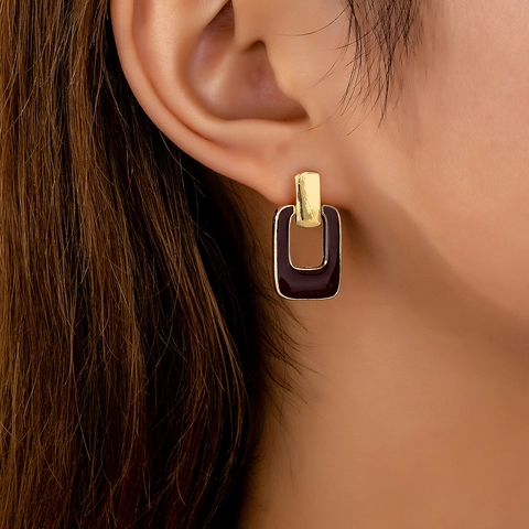 Orecchini Pendenti Rettangolari Cavi Geometrici Lega Di Zinco Placcato Oro Smalto Stile Retro Elegante Gioielli Da Donna
