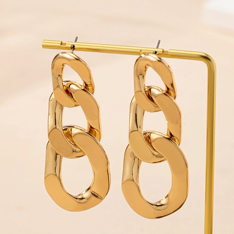 Grobe Gliederkette Ohrhänger Legierung Oval Poliertes Metall Statement Minimalistisch Industriedesign Damen Schmuck