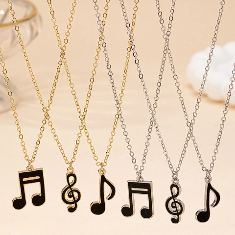 Musiknoten Anhänger Halsketten Zinklegierung Emaille Violinschlüssel Achtelnote Künstlerischer Modeschmuck Damen