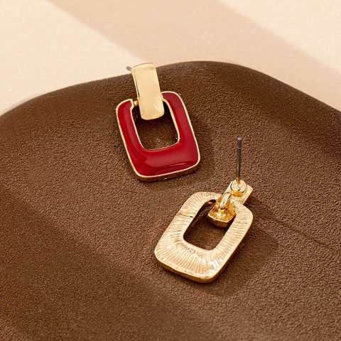 Orecchini Pendenti Rettangolari Cavi Geometrici Lega Di Zinco Placcato Oro Smalto Stile Retro Elegante Gioielli Da Donna