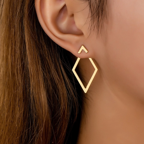 Geometrische Rhombus Hohl Ohrstecker Doppelschicht Metall Minimalistisch Mode Für Frauen Trendiger Stil