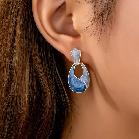 Hollow Water Drop Enamel Earrings Zinc Alloy Retro Geometric Dangle Elegant Jewelry For Women