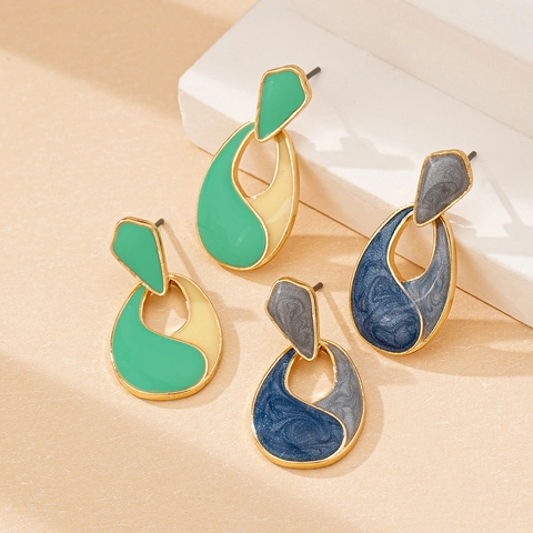 Hollow Water Drop Enamel Earrings Zinc Alloy Retro Geometric Dangle Elegant Jewelry For Women