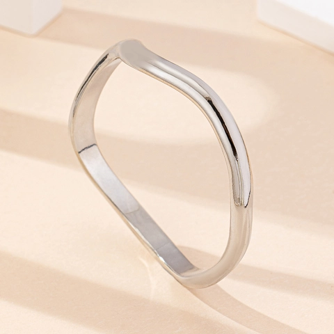 Polished Zinc Alloy Wavy Bangle Bracelet Irregular Smooth Open Cuff For Women Trendy Minimalist Daily Jewelry