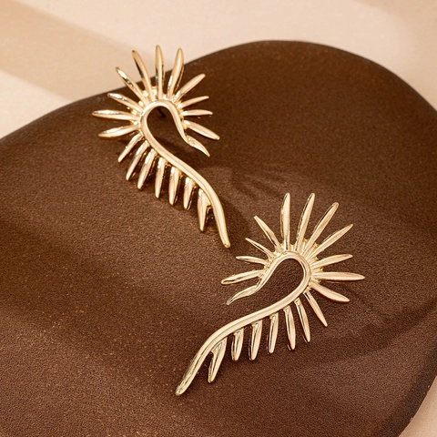 Orecchini A Raggio Di Sole Lega Dorato Geometrico Gioielli Di Moda Per Donne Accessorio Elegante