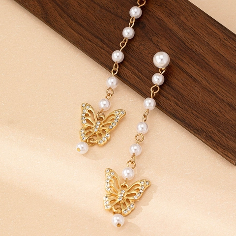 Orecchini Pendenti Con Nappa Farfalla In Künstliche Perle Artificiali E Lega Con Strass Lunghi Gioielli Da Donna Eleganti