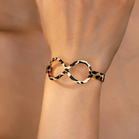 Infinity Symbol Leopardenmuster Offener Armreif Vergoldete Legierung Geometrische Retro Elegante Mode Armband Damen