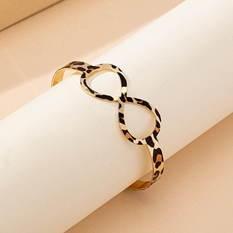 Infinity Symbol Leopardenmuster Offener Armreif Vergoldete Legierung Geometrische Retro Elegante Mode Armband Damen
