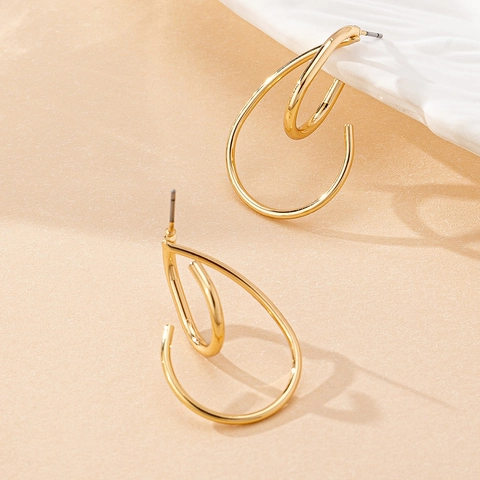 Women Stud Earrings Alloy Gold Plated Geometric Crossover Teardrop Spiral Minimalist Elegant Fashion Jewelry Accessory