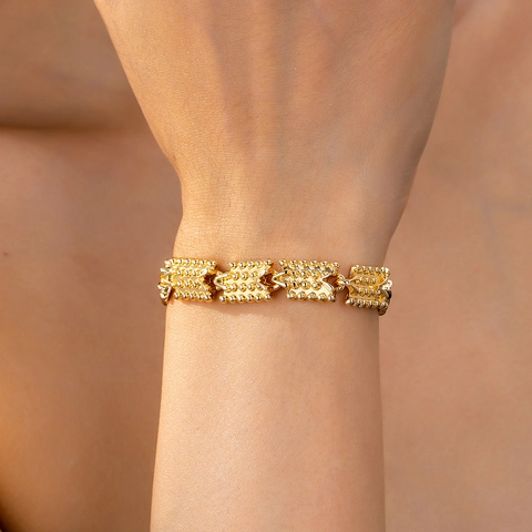Geometrisches Rechteckiges Gliederarmband Zinklegierung Perlenstruktur Retro Minimalistisch Verstellbare Kette Damen