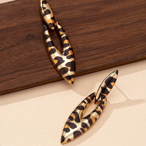 Vintage Leopard Print Legierung Hängeohrringe Für Damen Geometrische Oval Drop Schmuck Mode Accessoire