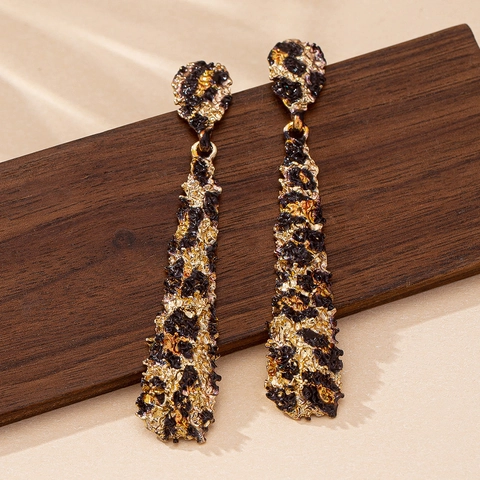 Orecchini Pendenti Vintage Con Stampa Leopardata Lega Consistenza Lava Goccia Lunga Stile Retrò Per Donna