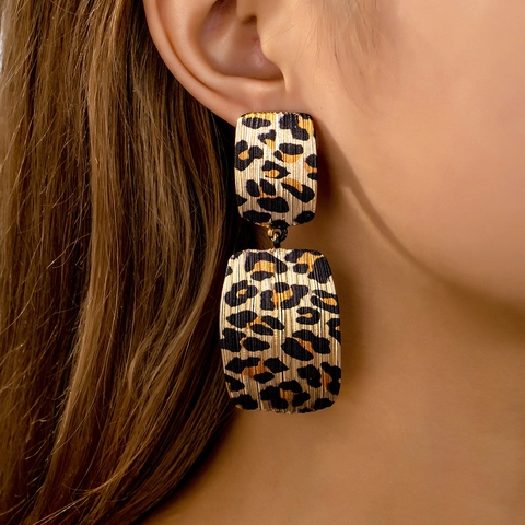 Leopard Muster Geometrische Quadratische Ohrhänger Retro Zinklegierung Doppellagig Hängeschmuck Für Frauen Elegant
