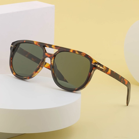 Retro Aviator Sunglasses PC Frame UV400 Polarized Double Bridge Square Driving Fashion Shades For Men Women Luxury