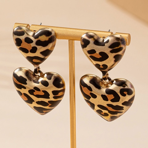 Herz Ohrringe Mit Leopard Muster Legierung Vintage Modeschmuck Für Damen