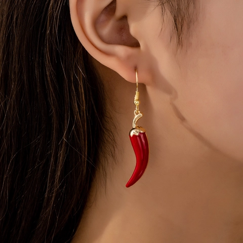 Kreative Chili Schote Hänger Ohrringe Legierung Emaille Glänzend Gemüse Form Spaß Modisch Personalisierter Schmuck Damen