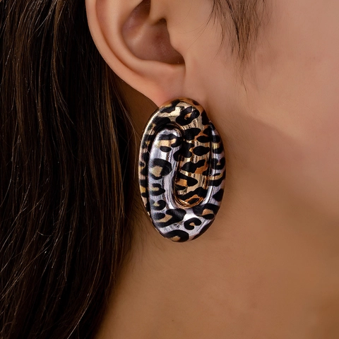 Luipaardprint Ovalen Oorknopjes Geometrisch Legering Vintage Grote Statement Gedraaid Oorsieraden Voor Dames Mode