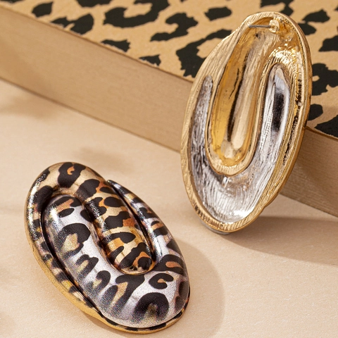 Luipaardprint Ovalen Oorknopjes Geometrisch Legering Vintage Grote Statement Gedraaid Oorsieraden Voor Dames Mode