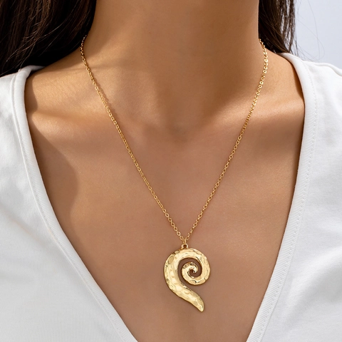 Collana Con Pendente A Spirale Texture Martellata Per Donna Lega Di Zinco Stile Boho Vintage Geometrico Gioielli Eleganti