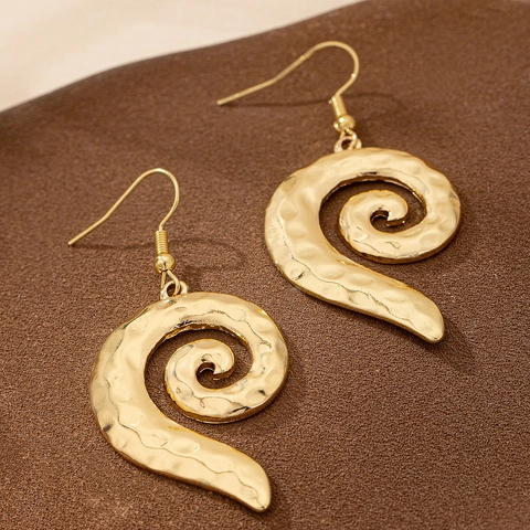 Hammered Spiral Dangle Earrings Zinc Alloy Gold Tone Vintage Geometric Drop Earrings For Women Elegant Accessory