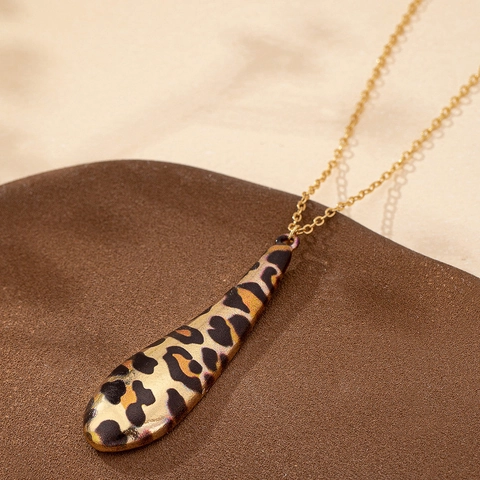 Collar Con Colgante De Gota De Agua Con Estampado De Leopardo Aleación De Zinc Dorado Joyería De Moda Para Mujer
