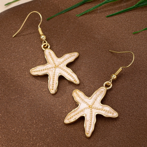 Seestern Hänger Ohrringe Zinklegierung Emaille Ozean Sommer Strand Stil Vergoldet Mode Schmuck Für Damen