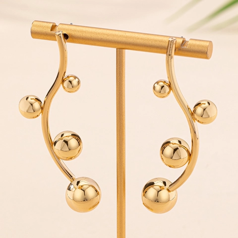 Gebogen Lijn Oorbellen Legering Verguld Meerdere Kralen Elegante Mode-Sieraden Voor Vrouwen Geometrisch Artistiek Ontwerp