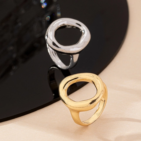 Hollow Geometric Oval Ring Alloy Irregular Lava Texture Minimalist Elegant Fashion Jewelry Accessory For Women