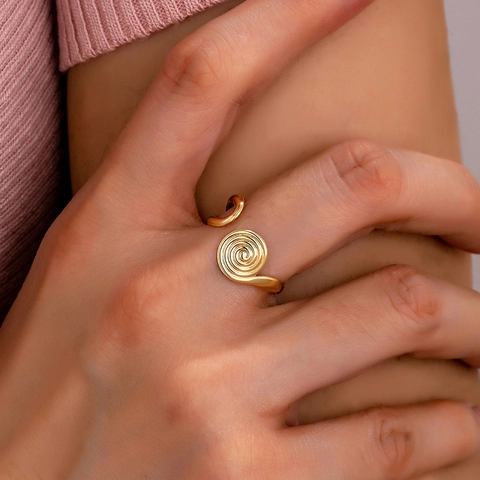 Spiral Vortex Open Ring Metal Adjustable Geometric Minimalist Vintage Elegant Fashion Accessory For Women