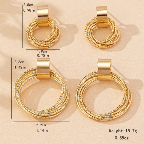 Fashion Multi-Layer Geometric Hoop Drop Earrings Gold Plated Alloy Textured Circle For Women Daily Commuter Elegant Jewelry