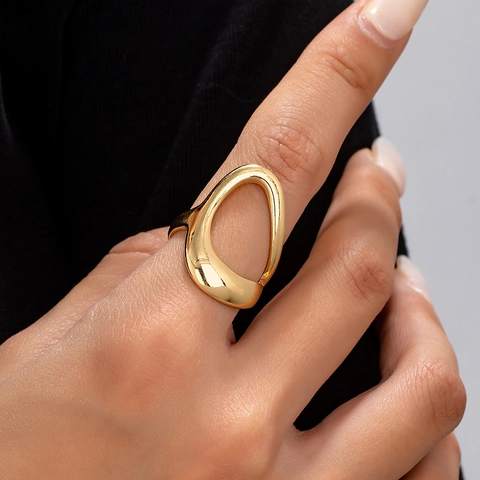 Irregular Geometric Ring Zinc Alloy Hollow Asymmetric Minimalist Elegant Daily Jewelry For Women