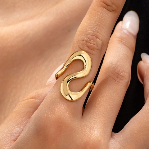 Fashion Irregular Curve Wave Alloy Ring High Polish Adjustable Open Band Vintage Style Jewelry For Women