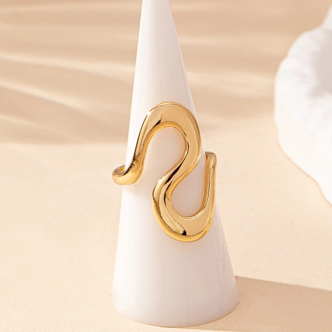 Fashion Irregular Curve Wave Alloy Ring High Polish Adjustable Open Band Vintage Style Jewelry For Women