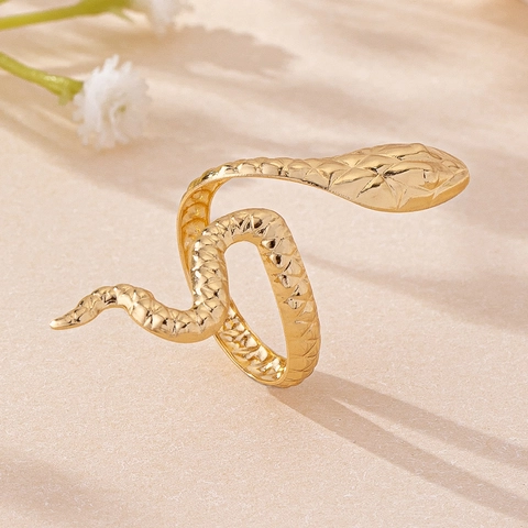 Schlangenring Legierung Vergoldet Verstellbar Offen Gewunden Schuppentextur Vintage Böhmischer Schmuck Für Damen