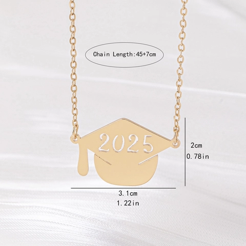 Graduation Cap Pendant Necklace 2025 Year Hollow Out Zinc Alloy Gold Tone Jewelry For Students Class Of 2025 Gift