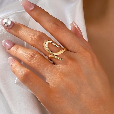Irregular Abstract Streamlined Open Ring Alloy Minimalist Adjustable Finger Jewelry For Women