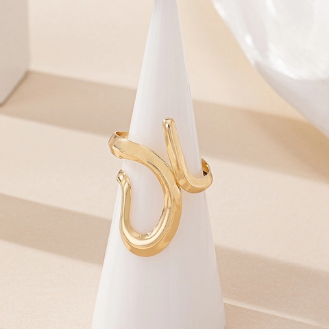 Irregular Abstract Streamlined Open Ring Alloy Minimalist Adjustable Finger Jewelry For Women
