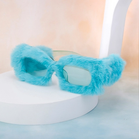 Occhiali da Sole alla Moda con Montatura Quadrata in Peluche per Donna Unici in Pelliccia Sintetica Rettangolari per Feste