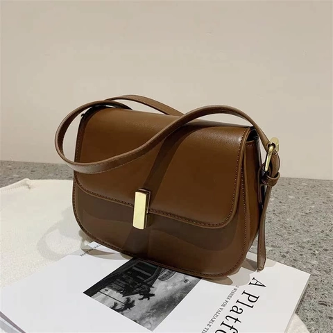 Retro Kleine Quadratische Umhängetasche PU-Leder Vielseitige Schultertasche Unterachseltasche Mit Goldenem Metallschloss Für Damen Alltag