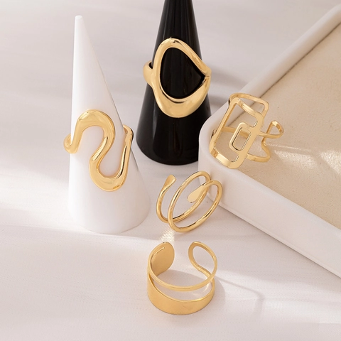 Geometrische Unregelmäßige Legierungsringe Hohl Offen Verstellbar Minimalistisch Trendiger Modeschmuck