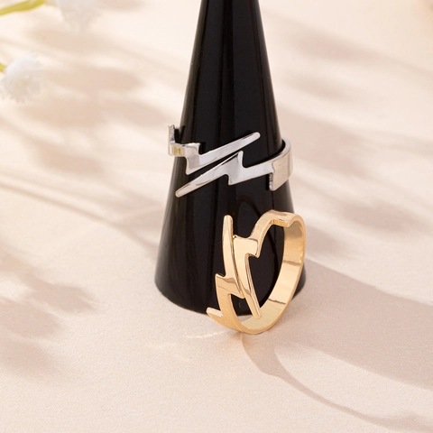 Minimalist Lightning Bolt Open Ring For Women Alloy Geometric Adjustable Trendy Fashion Finger Jewelry
