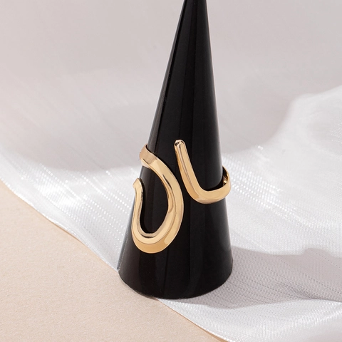 Irregular Geometric Open Ring Minimalist Wavy Line Adjustable Alloy Jewelry Gift For Women Gold Color
