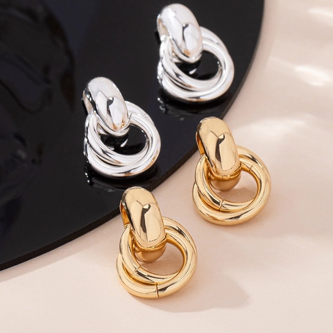 Orecchini A Cerchio Intrecciati Geometrici Lega Minimalista Lucido A Specchio Accessorio Moda Per Donna