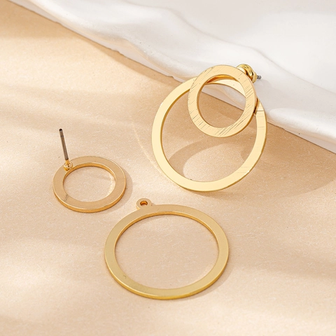 Minimalistische Dubbele Ring Oorknopjes Gouden Legering Geometrisch Genesteld Rond Getextureerd Vintage Luxe Stijl Voor Dames