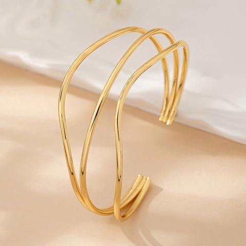 Gelaagde Golf Open Armband Legering Verguld Minimalistisch Ontwerp Mode Sieraden Dames