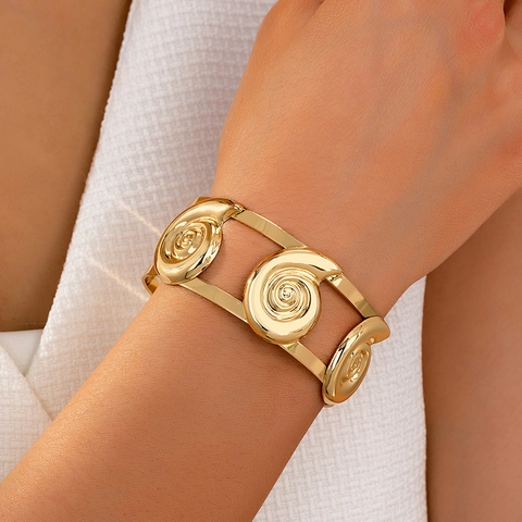 Offener Armreif Legierung Spiral Conch Schneckenhaus Design Parallele Schienen Vergoldet Vintage Schmuck Für Damen