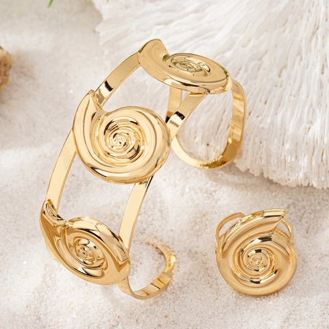 Spiraal Slakkenhuis Sieraden Armring En Verstelbare Ring IJzerlegering Goudkleur Persoonlijkheidsstijl Vrouwen