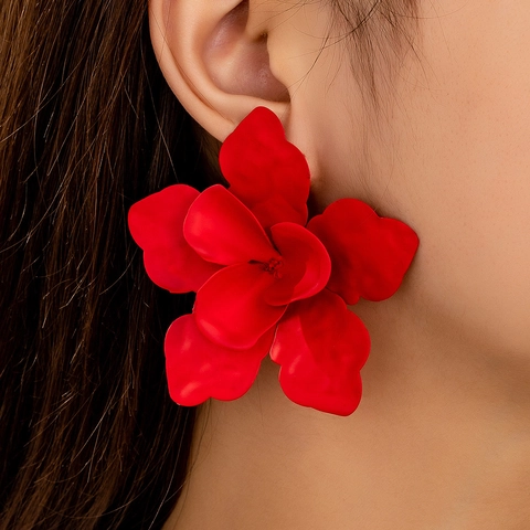 Large Flower Stud Earrings Alloy Matte Frosted Three Dimensional Bold Vintage Style For Women