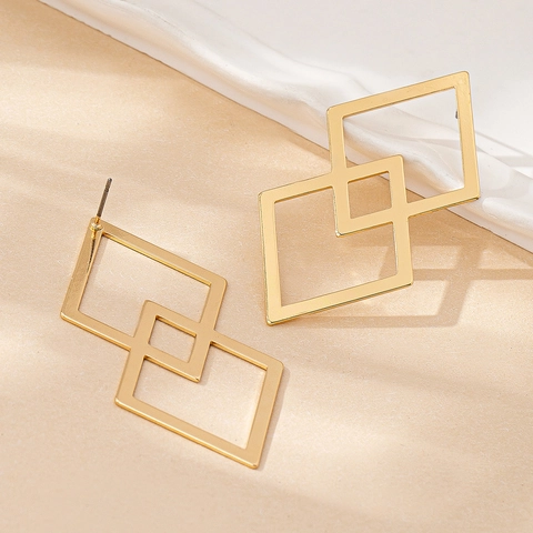 Boucles D'oreilles Pendantes En Alliage Géométrique Losange Creux Entrelacé Vintage Ton Or Bijoux Mode Minimalistes Pour Femmes