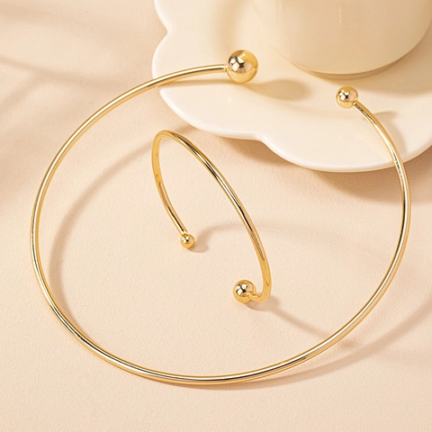 Gioielli Lega Placcato Oro Forma C Aperta Torque Girocollo Collana E Bracciale Per Donne Accessorio Geometrico